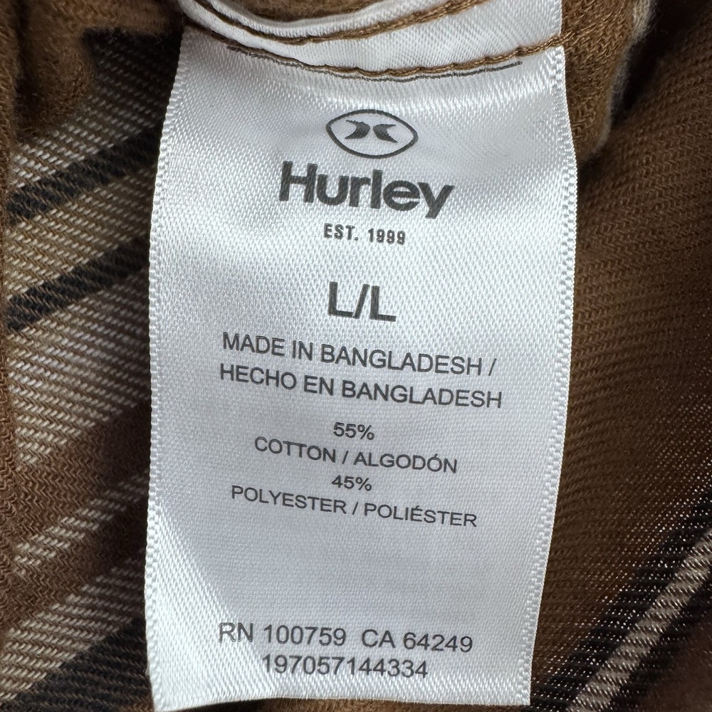 Hurley Mens Portland Flannel Shirt L Brozed Striped Long Sleeve Button Up NWT - Picture 6 of 9